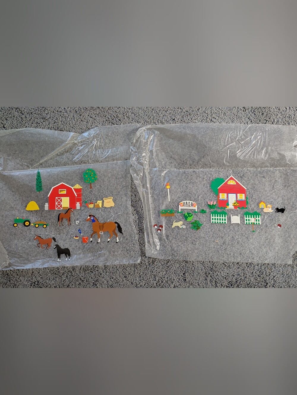 Vintage Sticker Sets - 2 sheets / 2 full sets - Horse Barn Cottage Animals